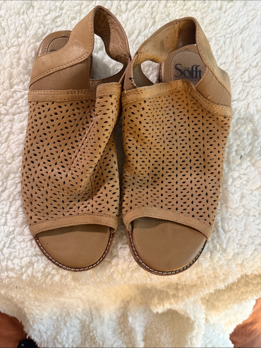 Women's Tan Perforated Open-Toe Mules